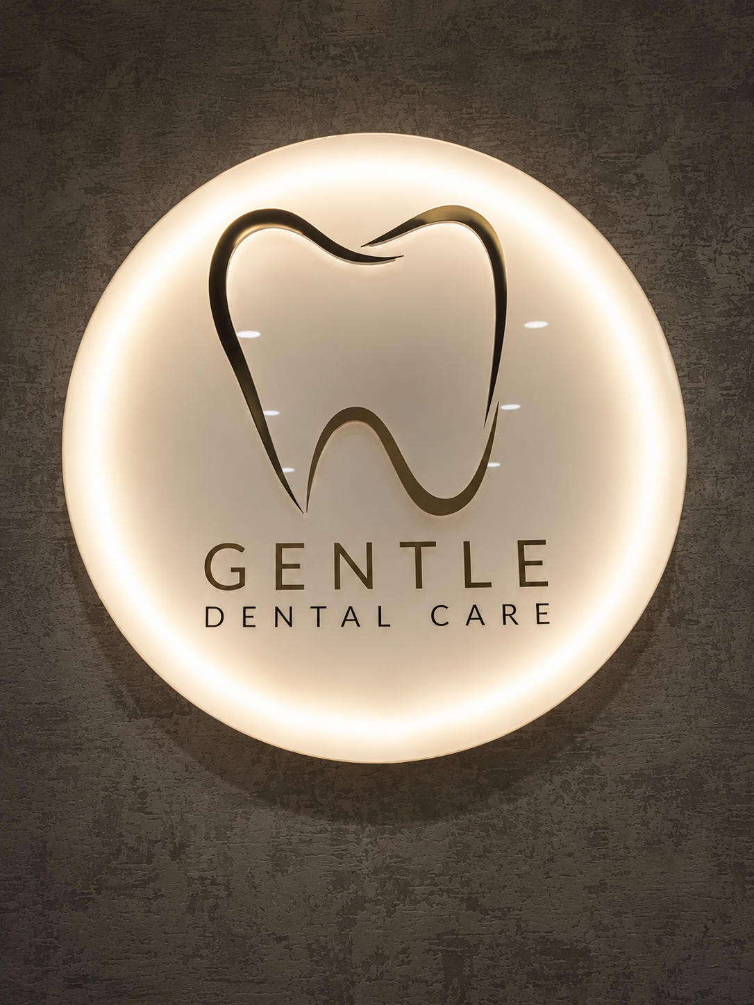 Illuminated Gentle Dental Care sign in the practice